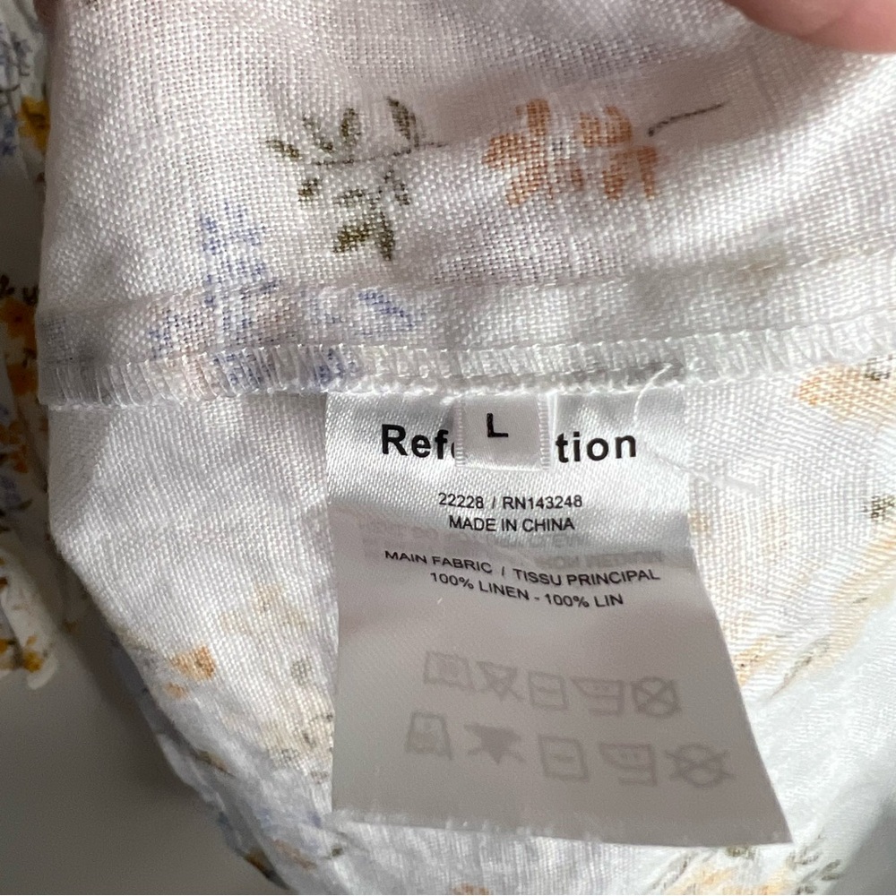 Reformation White Dress Size Large Floral Mini Dress Smocked Top 100% Linen - Picture 6 of 6